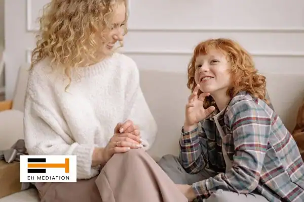 Happy mother and child after sorting child arrangements mediation Braintree